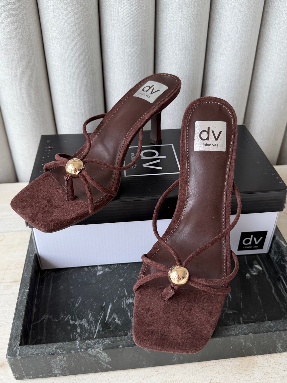 DV by Dolce Vita Chocolate Brown Suede Strappy Heeled Sandals